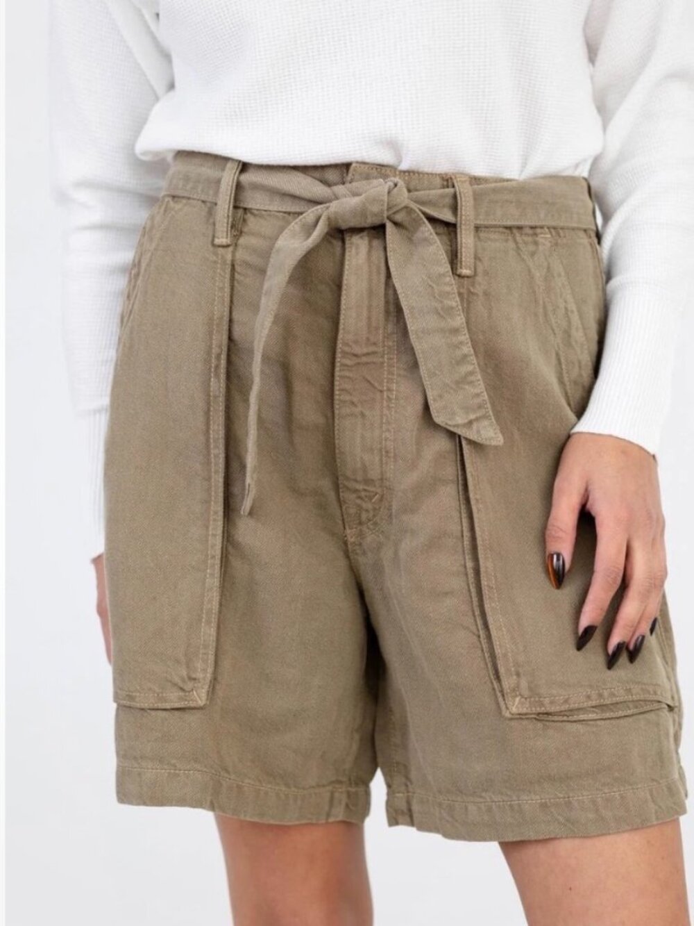 MOTHER The Chute Paperbag Short in Gothic Olive- 28- Army Green